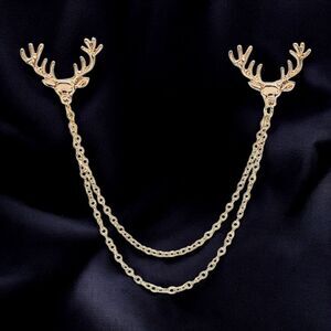 Elk Reindeer Deer Antler Collar Clip Chain Brooch Pin Gothic Jewelry Accessories